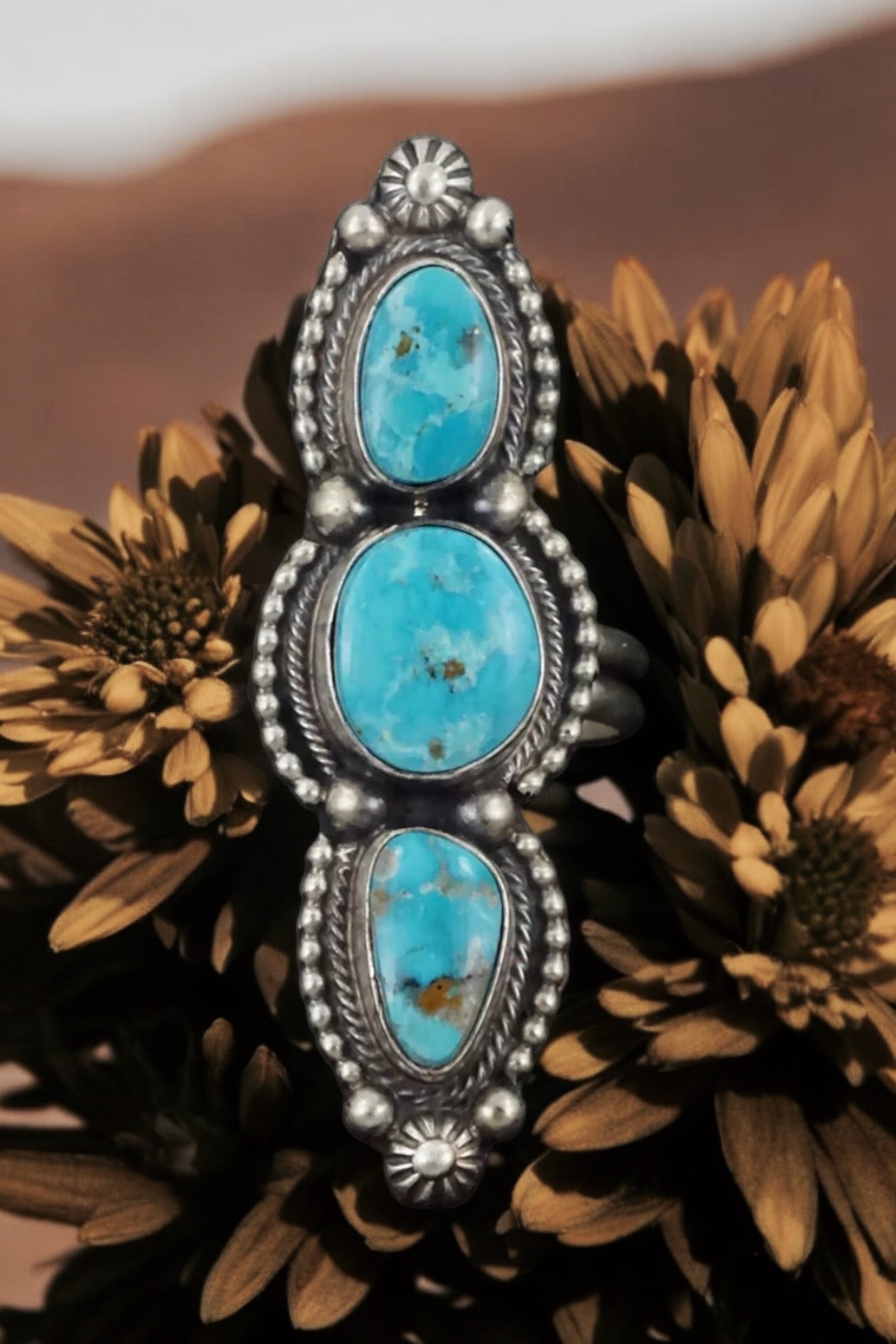 Morenci Turquoise & Sterling Silver Navajo Adjustable Ring - By Artist Kathleen Livingston