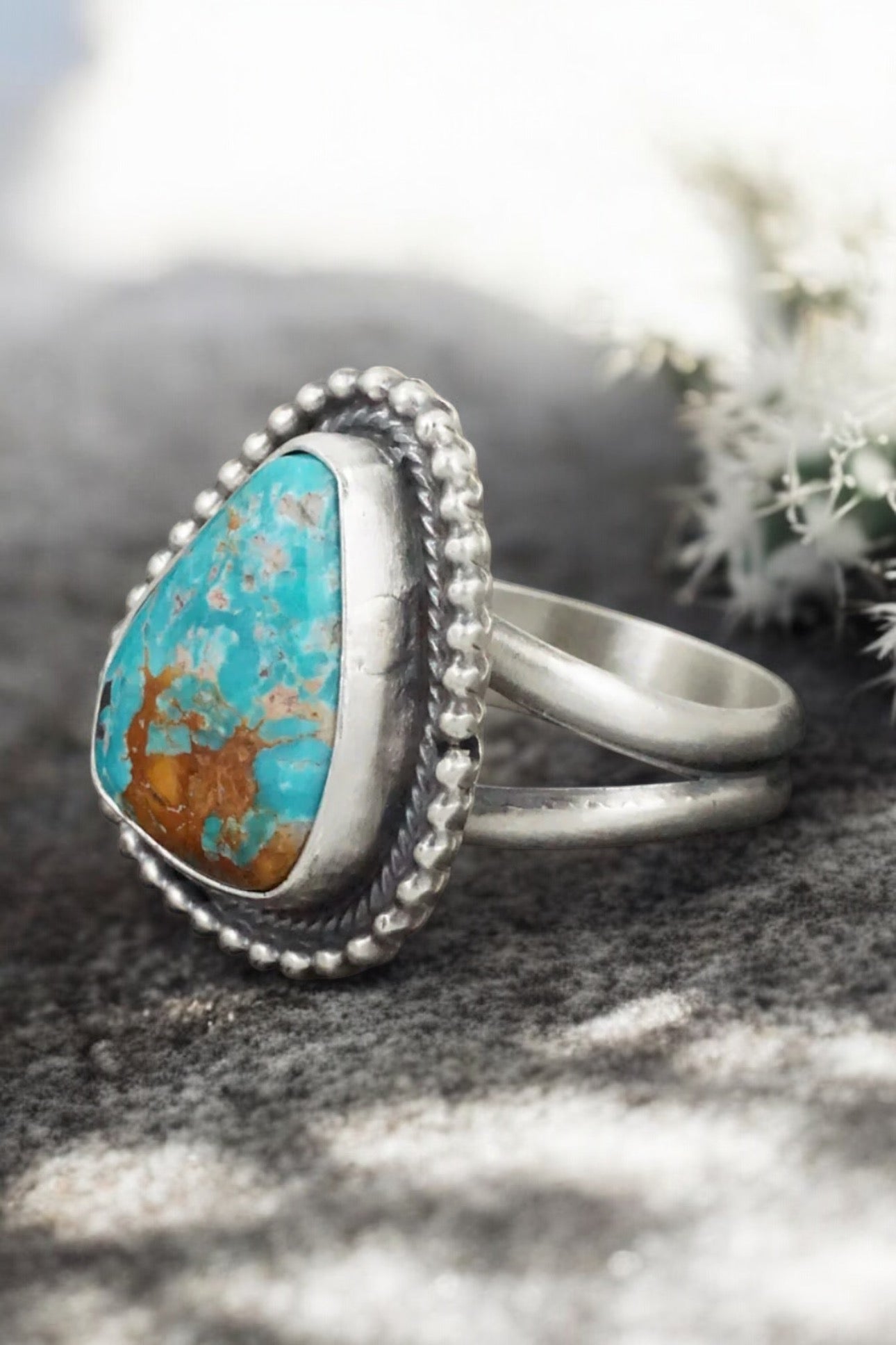 Natural Fox Turquoise and Sterling Silver Adjustable Ring