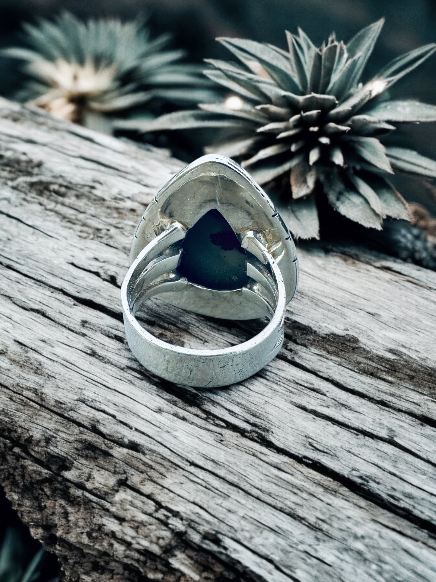 “The Saguaro & Silver | Natural Sonoran Dendritic Jasper & Sterling Silver Ring Size 7 3/4