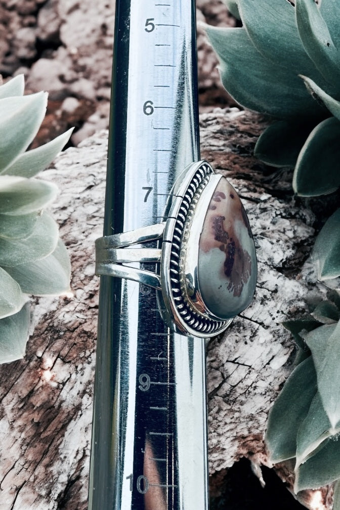 “The Saguaro & Silver | Natural Sonoran Dendritic Jasper & Sterling Silver Ring Size 7 3/4