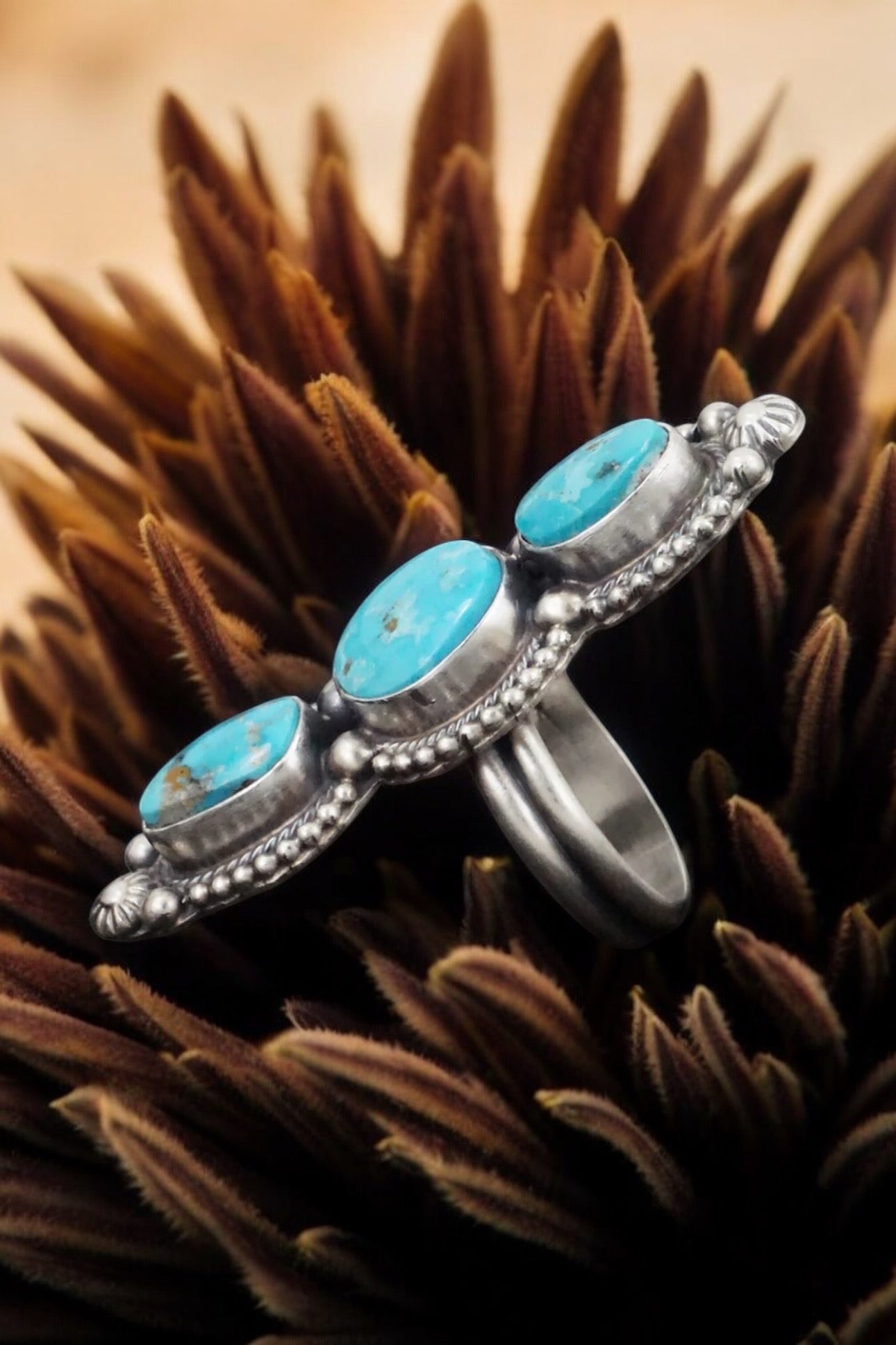 Morenci Turquoise & Sterling Silver Navajo Adjustable Ring - By Artist Kathleen Livingston